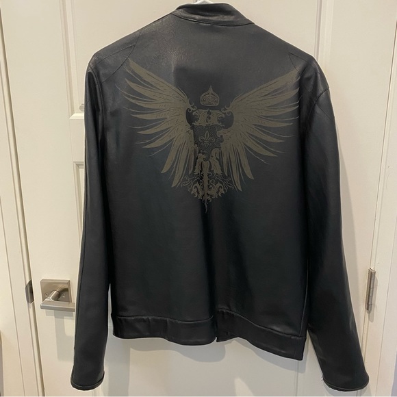 Toxic Hazard Leather Jacket Black with White Stripe Men’s Size S - Picture 2 of 6